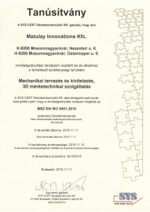 MSZ EN ISO 9001:2015 tanúsítvány